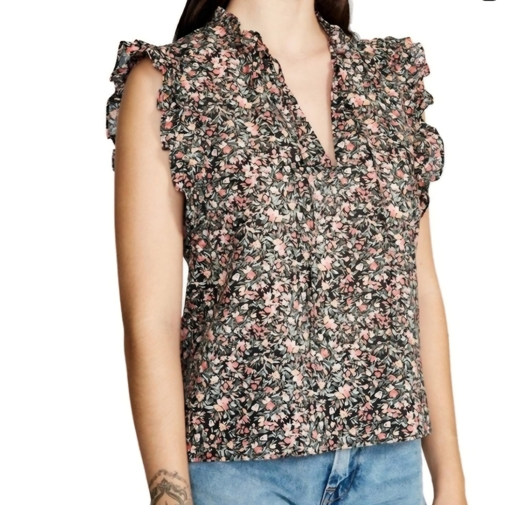 BB Dakota Steve Madden Black and Pink Floral Ditsy Top Size XS